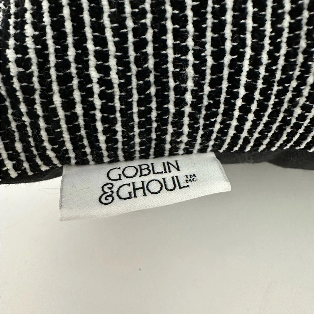NWT Goblin & Ghoul Ghost Bow Black White Striped Decorative Throw Pillow Kitchy